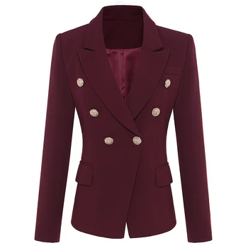 

Autumn Winter Star Fashion 2018 Designer Jackets Women Metal Lion Buttons Double Breasted Wine Red Jacket Outer Overcoat Clothes