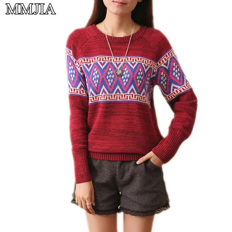 MuMuJia Fashion Women's Knitted Long Sleeve O-neck Sweaters Pathwork Women Pullovers New Christmas Winter Women Loose Pullovers MuMuJia Fashion Women's Knitted Long Sleeve O-neck Sweaters Pathwork Women Pullovers New Christmas Winter Women Loose Pullovers