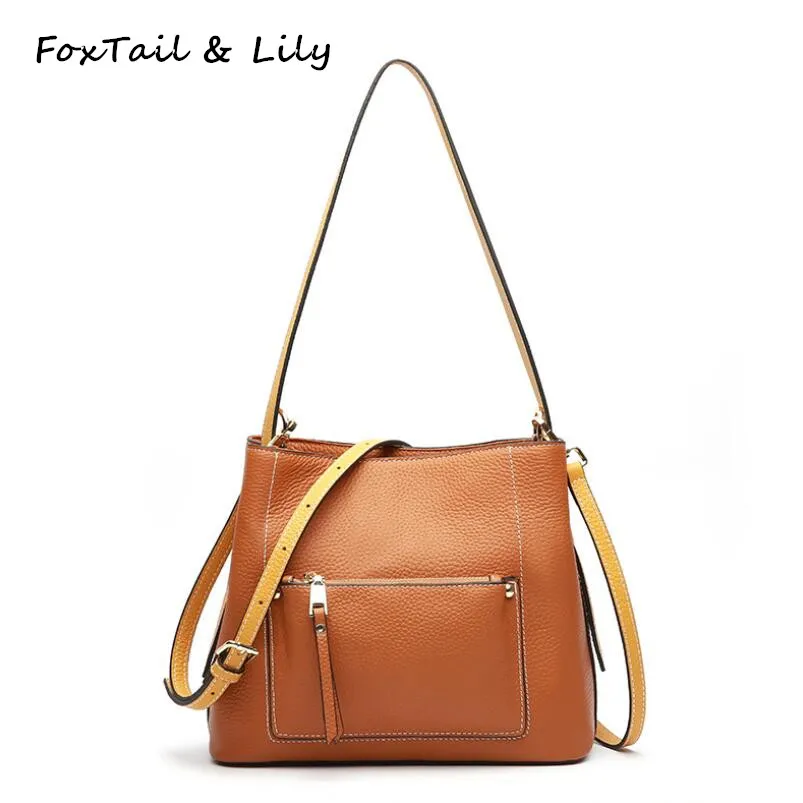 FoxTail & Lily Genuine Leather Women Bucket Shoulder Bag Real Leather Tote Crossbody Bags Luxury ...