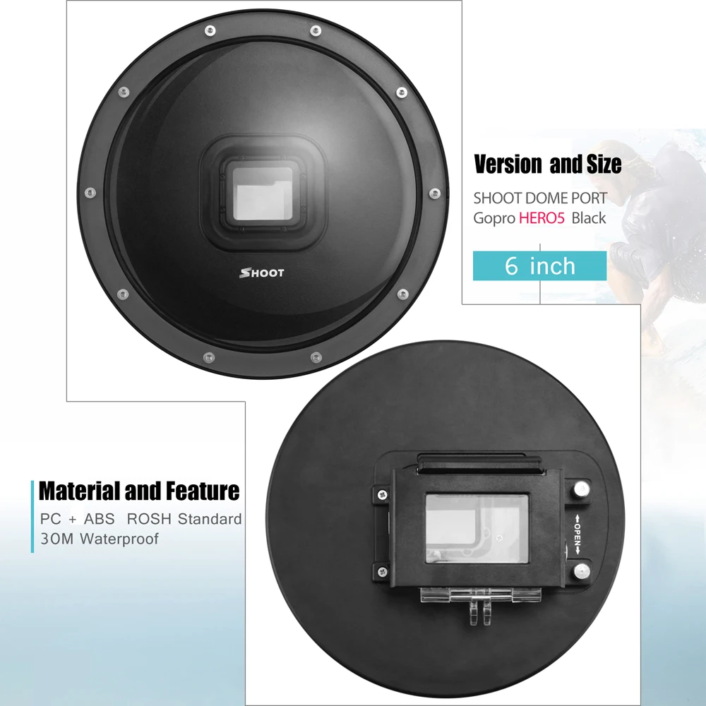 

FGHFG 6 Inch 40m Waterproof Dome Lens for GoPro Hero 6 5 Black Action Camera Accessories for Go Pro 5 Float Grip Mount and Case