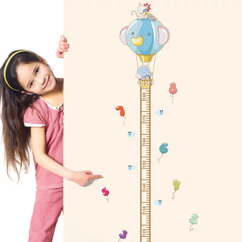 

cute children kid height measurement growth chart wall sticker cartoon animal hot air balloon wall decals home room home decor