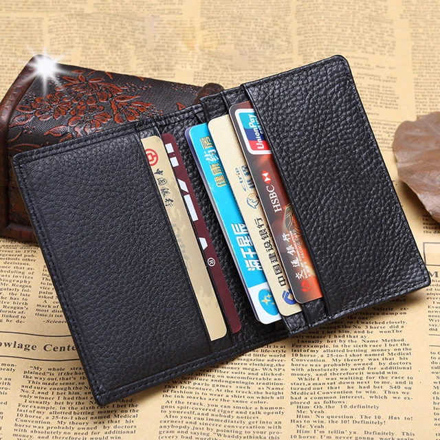 2016 New Men Genuine LeatherCredit Card Holder Men's Black Business