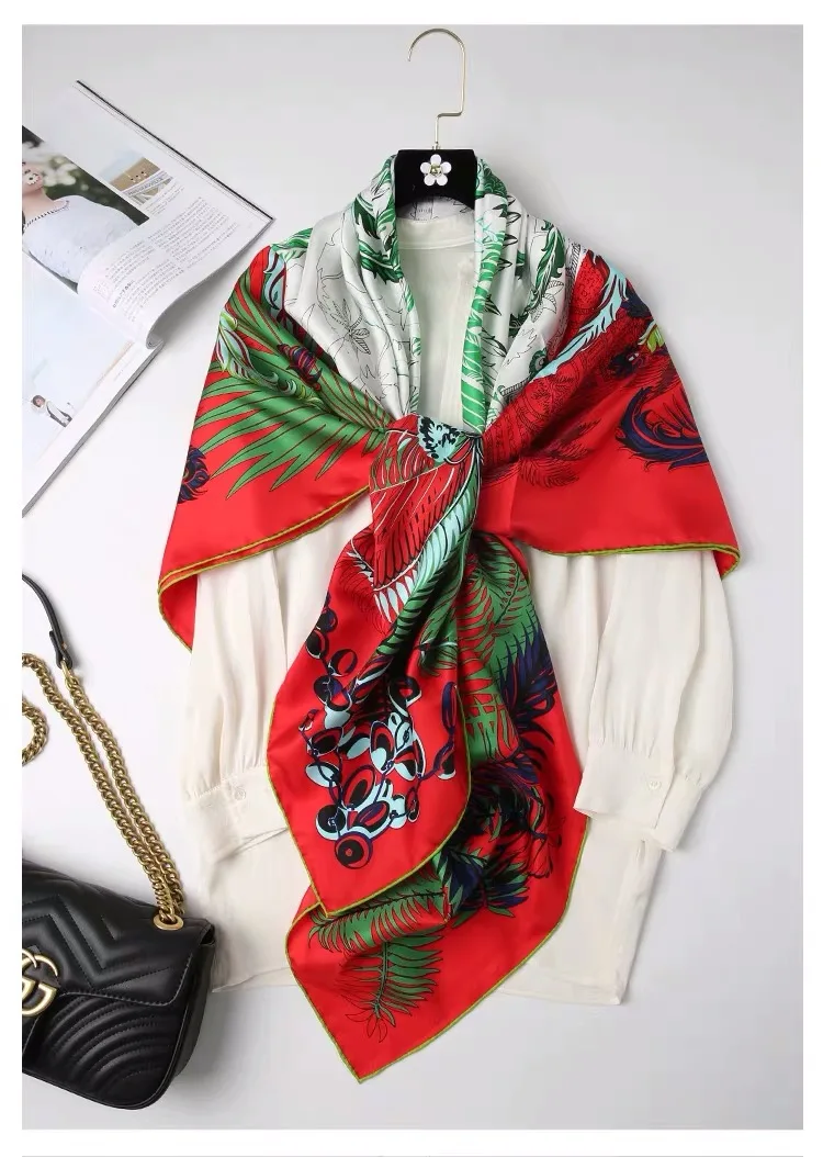 

2019 new arrival autumn spring phoenix pattern print 135*135 cm big square scarf 100% silk twill hand made roll shawl wrap lady