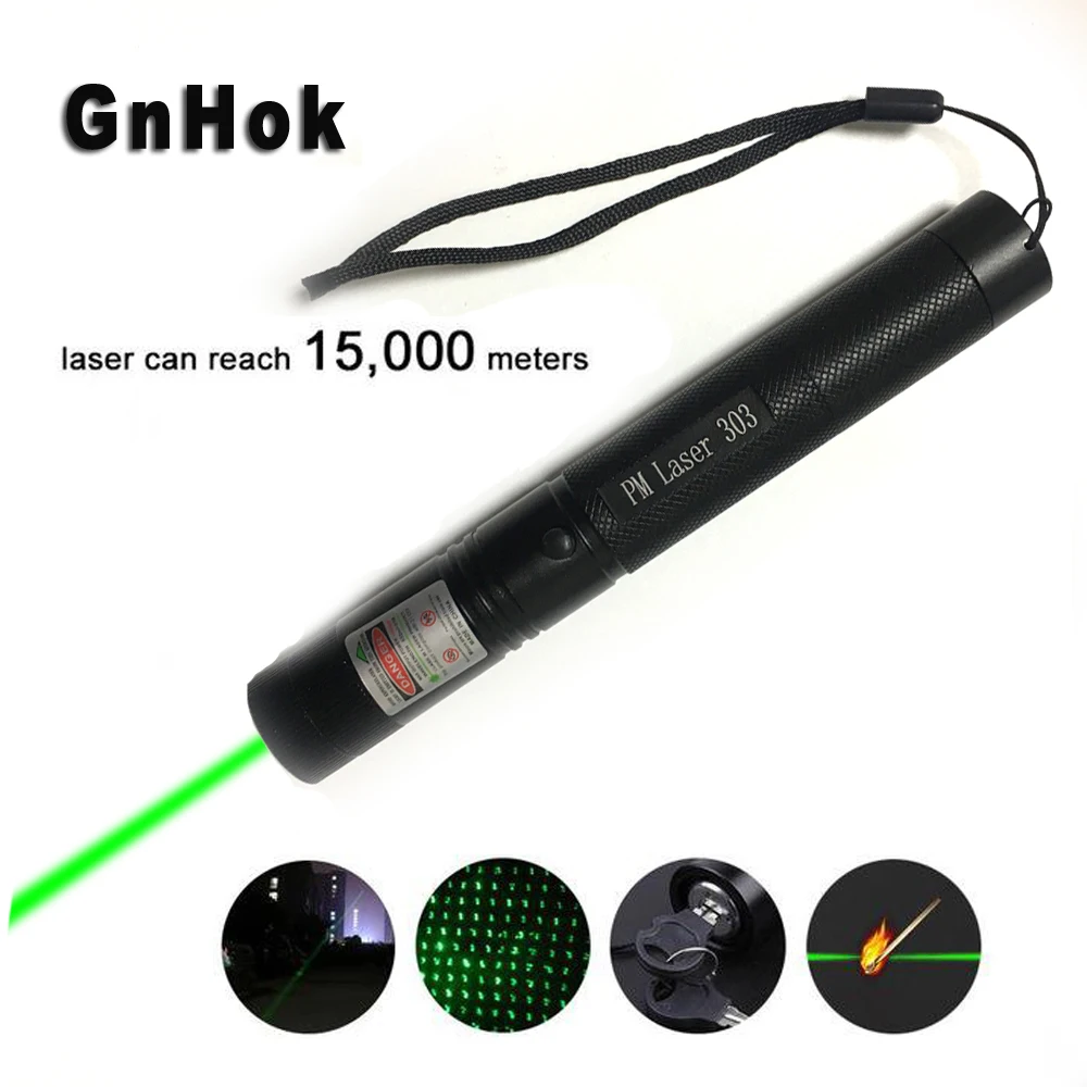 LED Flashlight 5000LM Laser 303 Pointer High Power Green lighting Presenter Star Pattern Filter Safe Key with 18650 Battery | Освещение