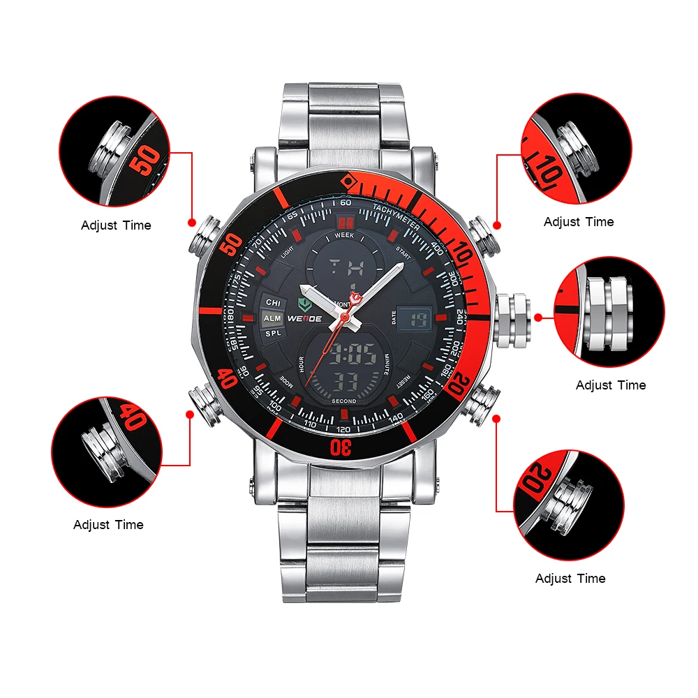 WEIDE relojes men watches top brand luxury alarm clock stainless steel sport led electronic wrist watches waterproof watches WEIDE relojes men watches top brand luxury alarm clock stainless steel sport led electronic wrist watches waterproof watches