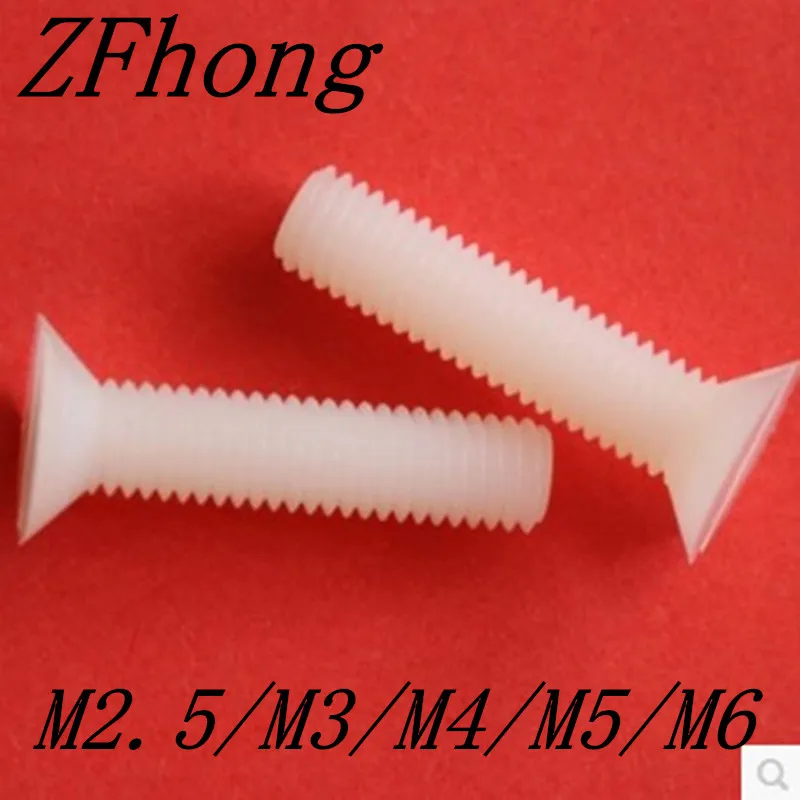 100pcs M2.5 m3 m4 m5 m6 white nylon slotted flat countersunk head machine screw | Обустройство дома