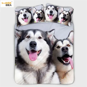 

HUGSIDEA 3PCS Duvet Cover&Pillowcases Skin Care Cotton Bedclothes Cool Animal Husky 3D Print Soft Cozy Quilt Cover for Kids Baby