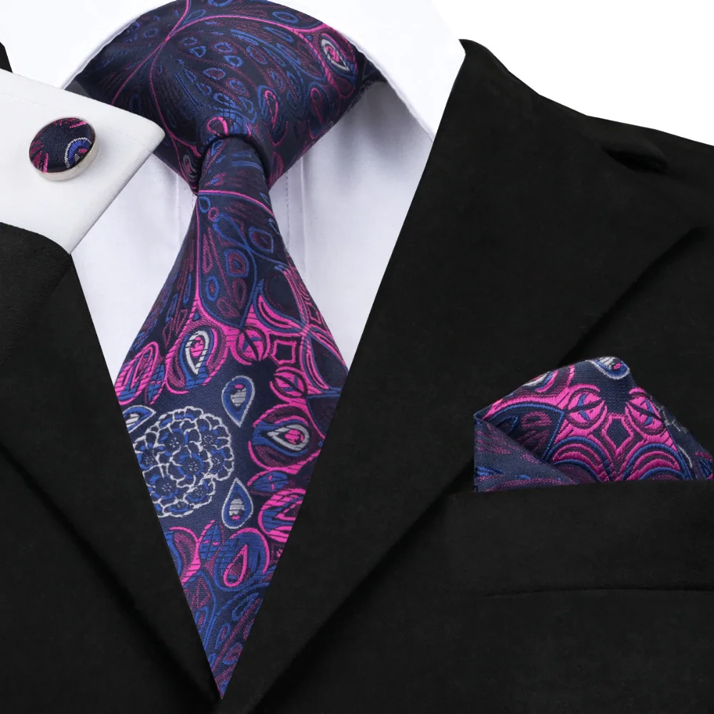 

2018 Most Popular Fashion Floral Purple Tie High Quality 100% Silk Hand Woven Luxury Brand Ties for Men Necktie Cufflinks SN-483