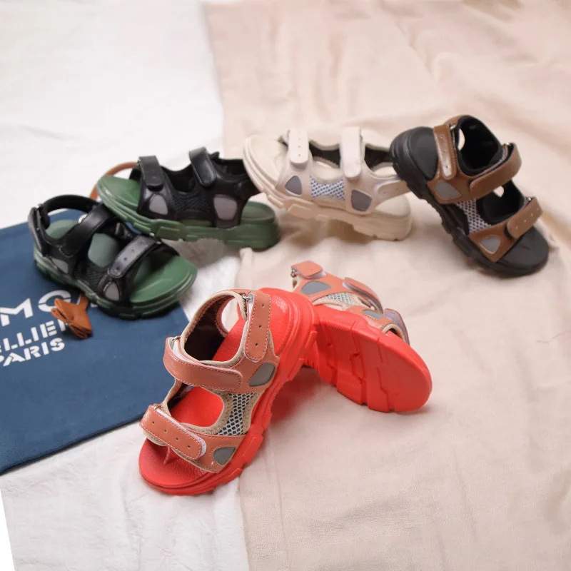 Детская обувь; удобные сандалии для мальчиков; Легкая летняя пляжная обувь с открытым носком; сандалии на липучке для девочек; дышащая сетчатая обувь; 21-37