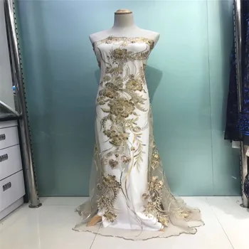 

2017 Latest French Lace 3D Flower Embroidered Tulle Lace Fabric Flower Design With Beads And Stone High Quality Net Lace KF32-2