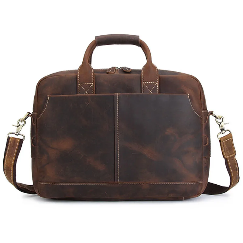 

Crazy Horse Genuine Leather Men's Briefcase Vintage Messenger Shoulder Bag Men's Business Laptop Handbag For Male