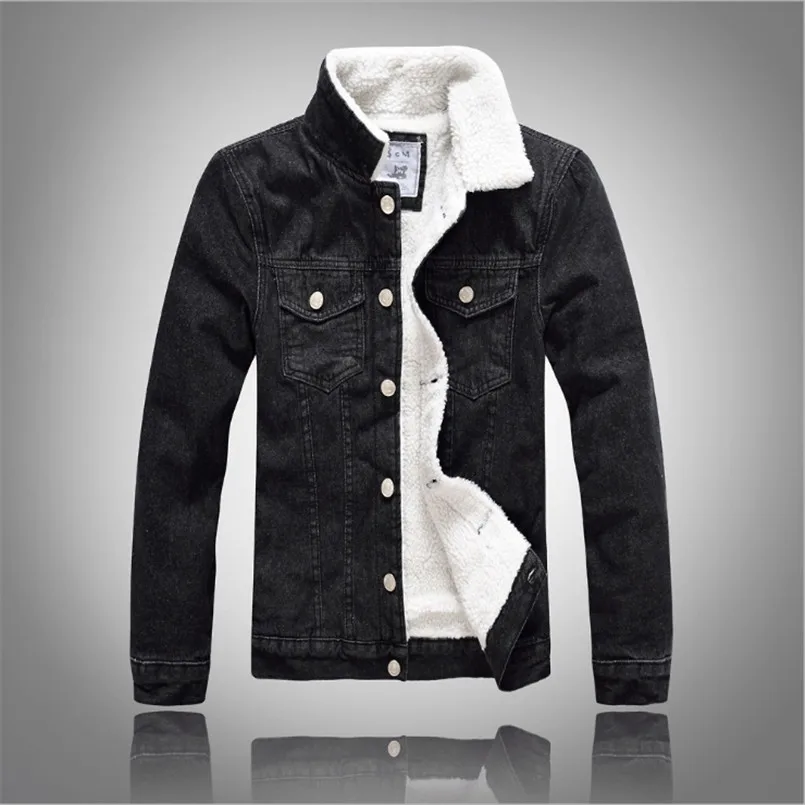 

2018 New Winter Mens Plus velvet Cotton Denim Jacket Male Thick Warm Lined Fleece Jeans Jackets black slim jeans coat Top M-5XL