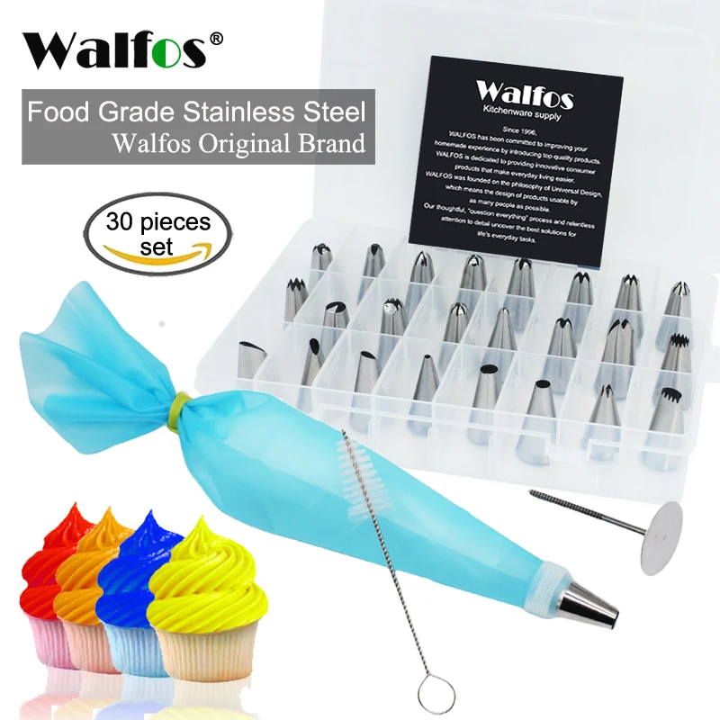 

WALFOS 30pcs Cake Decorating tips set Stainless Steel Icing Piping tip Nozzles DIY Baking tools Reusable Pastry bags Couple