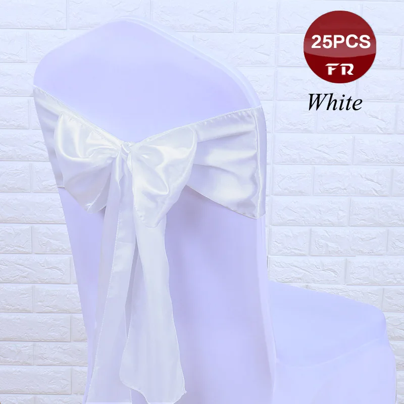 25 шт./компл. атласная стул повязка-лента большой фигурка скамейки Декор-покрытие банты для украшение для свадебного банкета отель для мероприятий и вечеринок - Цвет: White