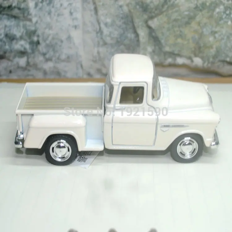 YJ KT 1/32 Scale, игрушки для автомобиля с оттягиванием, США 1955, Chevy Stepside, пикап, литая металлическая модель автомобиля, игрушка для подарка/коллекции/детей