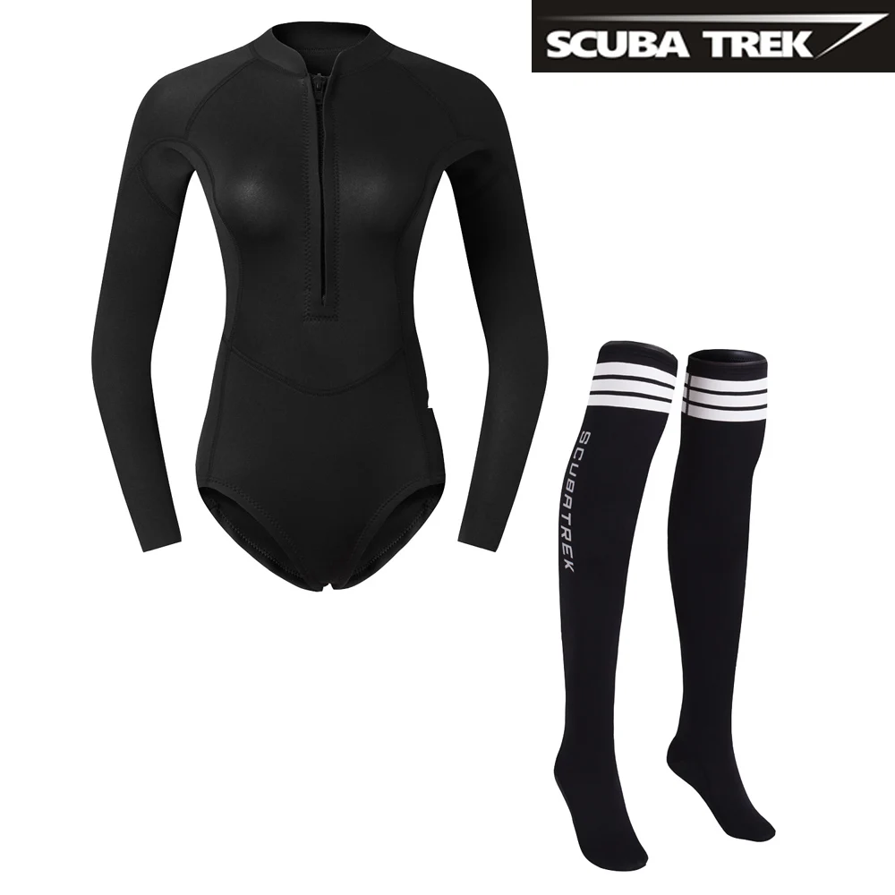 2mm Neoprene Thick Long Sleeve Zipper Womens Wetsuit Rash Guard