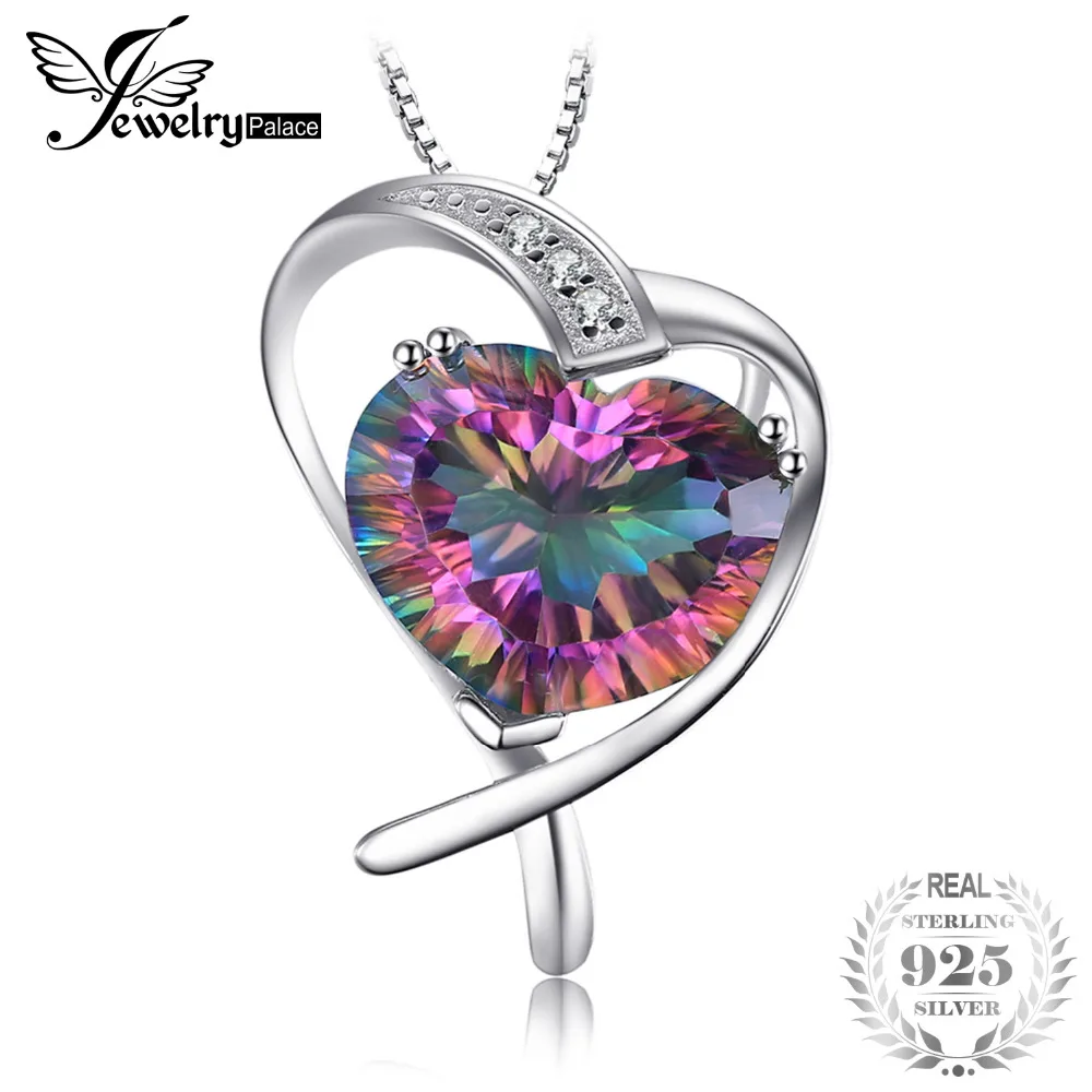 

7ct Genuine Rainbow Fire Mystic Topaz Pendant Pure Solid 925 Sterling Silver Heart Love Fashion Romantic Jewelry Without Chain