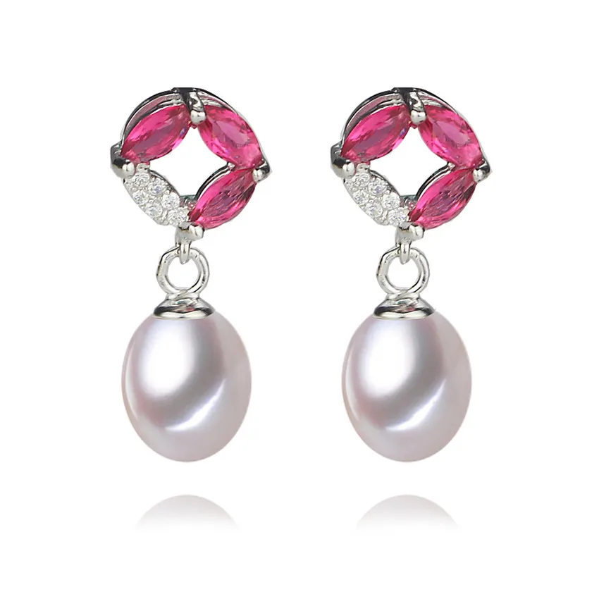 

SNH 8-9mm 100% sterling silver real natural freshwater pearl earrings genuine cultured AAA drop pearl jewelry earrings for women