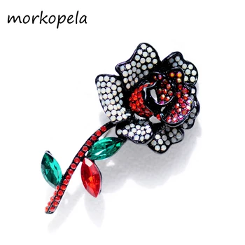 

Morkopela Black Rose Crystal Brooch Jewelry Big Flower Rhinestone Brooch Pin Scarf Clip Clothes Accessories