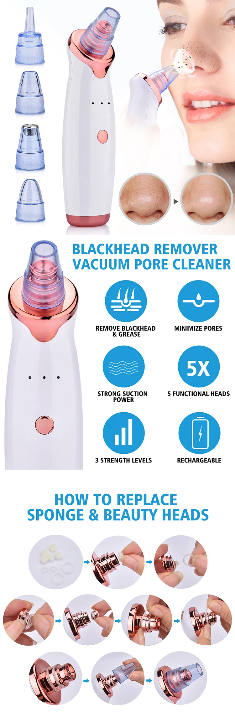 Blackhead Remover Skin Care Pore Vacuum Acne Pimple Removal Vacuum Suction Tool Facial Diamond Dermabrasion Machine Face Clean3