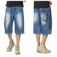 Большие размеры 46, мужские укороченные штаны, повседневные голубые легкие джинсовые шорты, мужские джинсы, летние джинсы в стиле хип-хоп, мужские шорты, мужские шорты