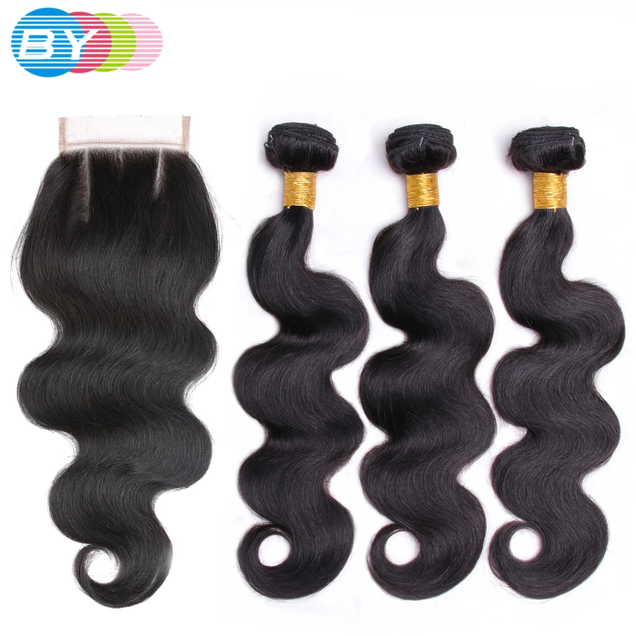 BY Pre-Colored Peruvian Non-remy Hair 3 Bundles With Closure Three Part Body Wave Human Hair Weave Can Be Permed Natural Color body-wave : image BY Pre-Colored Peruvian Non-remy Hair 3 Bundles With Closure Three Part Body Wave Human Hair Weave Can Be Permed Natural Color body-wave