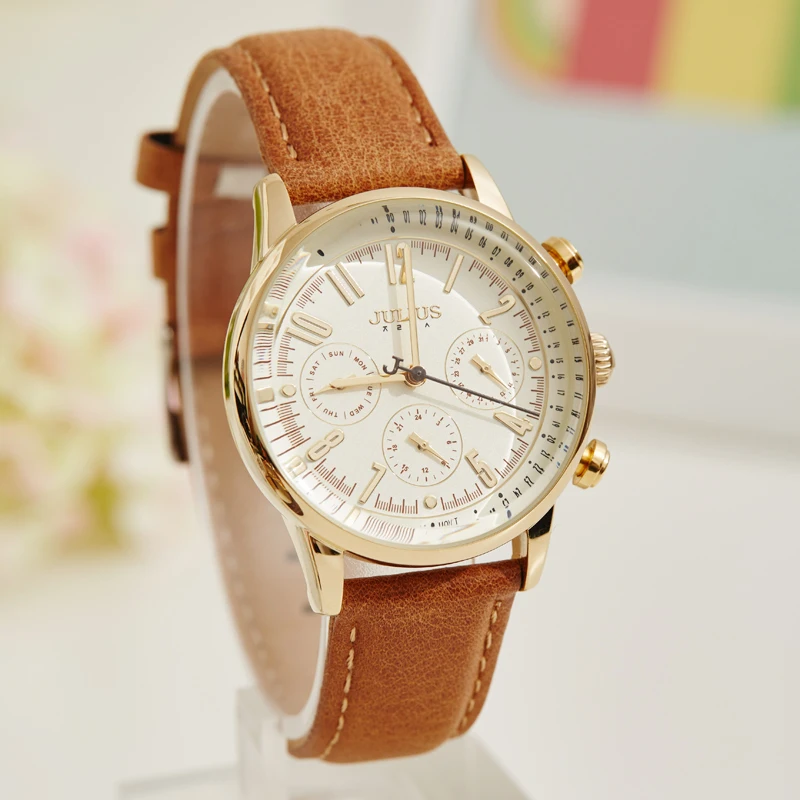Real Three Dial Women s Watch Swis Mov t Hours Clock Fashion Dress Bracelet Sport Leather