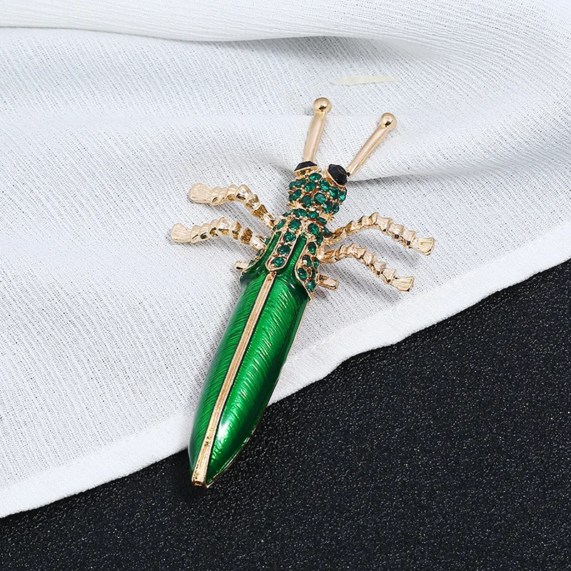 Cartoon Green Enamel Insect Brooches Men Grasshopper animal brooches For Women Lady Classical Fashion  Sweater Decoration Pins