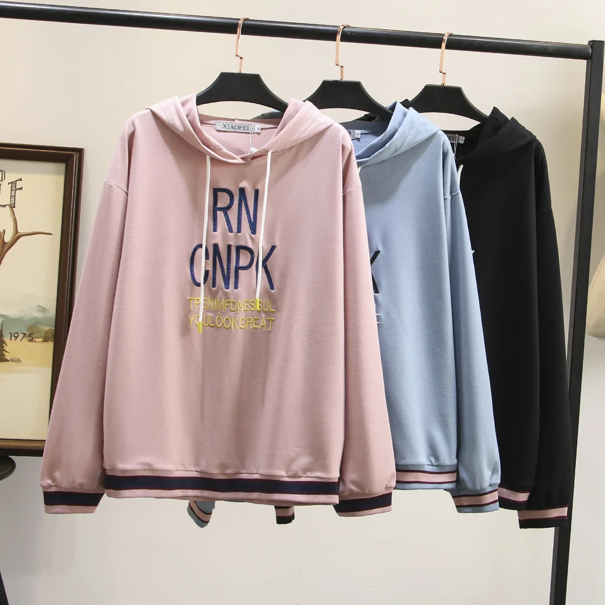 

NXH plus size hoodies women autumn sweatshirts Cotton oversized hoodie embroidery pink streetwear