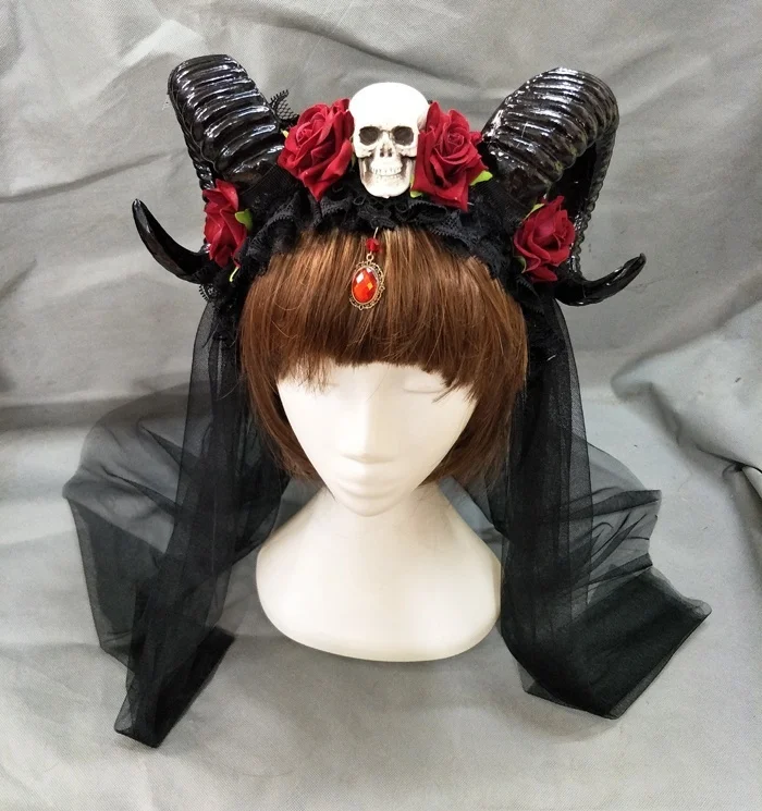 sd finger Horn Headband Gothic Devil Floral Horns Headpieces Halloween Skull Accessories Fancy Dress Hair Accessories 