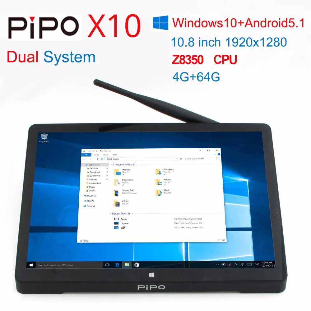 10.8 Inch 1920*1280 PIPO X10 Mini PC Windows 10+Android 5.1 TV Box Z8350 Quad Core 4G+64G HDMI 10000mAh Battery Better than X9S