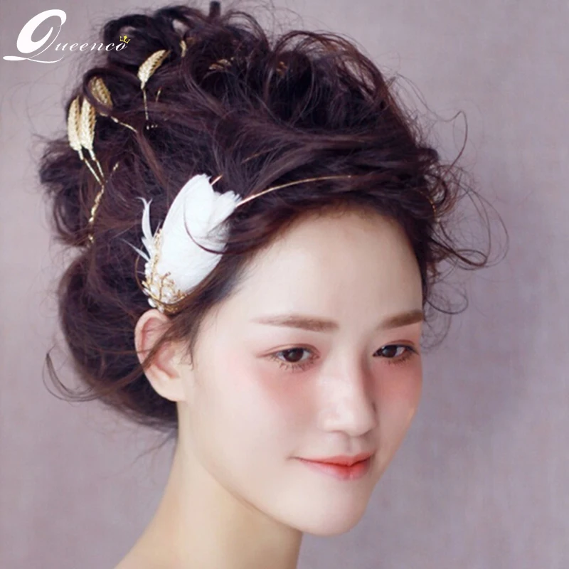 

White Feather Headbands Wedding Dress Accessories Women Headdress Branches Hair Ornaments Crowns And Tiaras