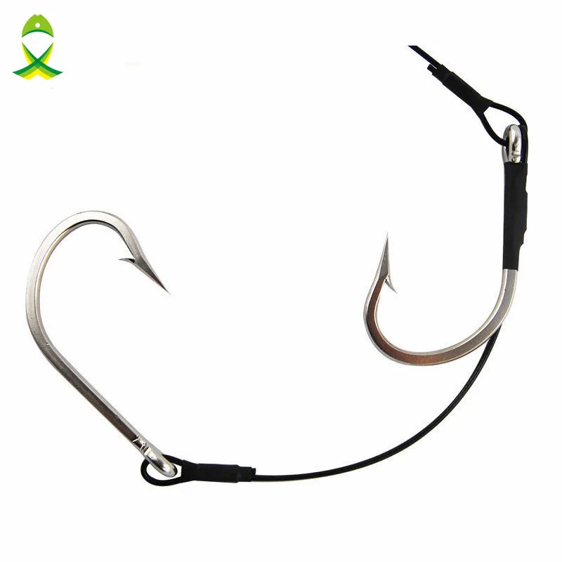 JSM Stainless Steel Shark Fishing hook Rigs 2 Arms 400lb Wire Leaders