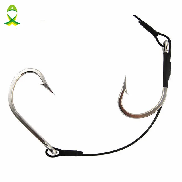 JSM Stainless Steel Shark Fishing hook Rigs 2 Arms 400lb Wire Leaders big Hook Rig Size 10/0 12/