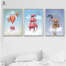 Three Pink Elephant Folded One By One Surrounded By Some Beautiful Butterfly Decorative Canvas Posters Paintings For Home Decor one amazing elephant