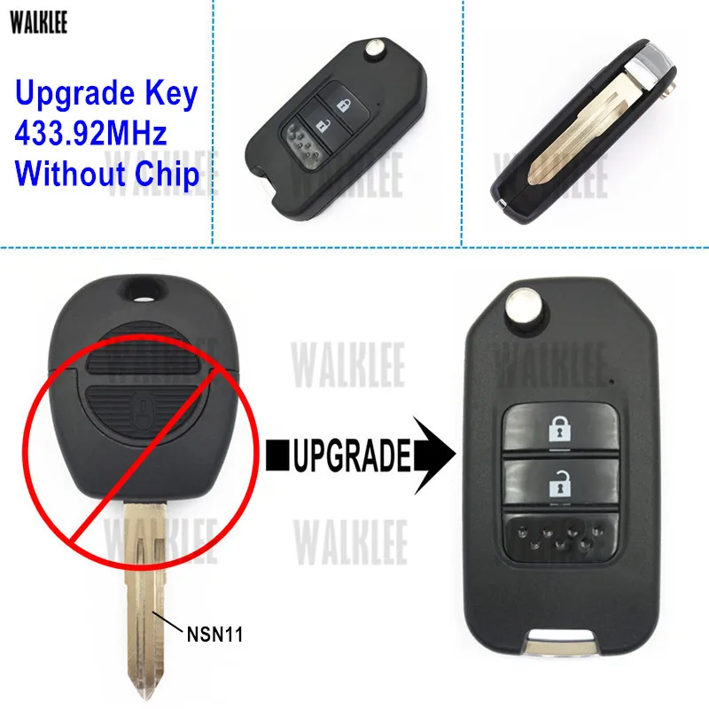 WALKLEE Автомобильный Дистанционный ключ Обновлен для Nissan Almera/Micra/Primera/Patrol/Pulsar/Navara/X-Trail/Terrano 433,92 МГц без чипа