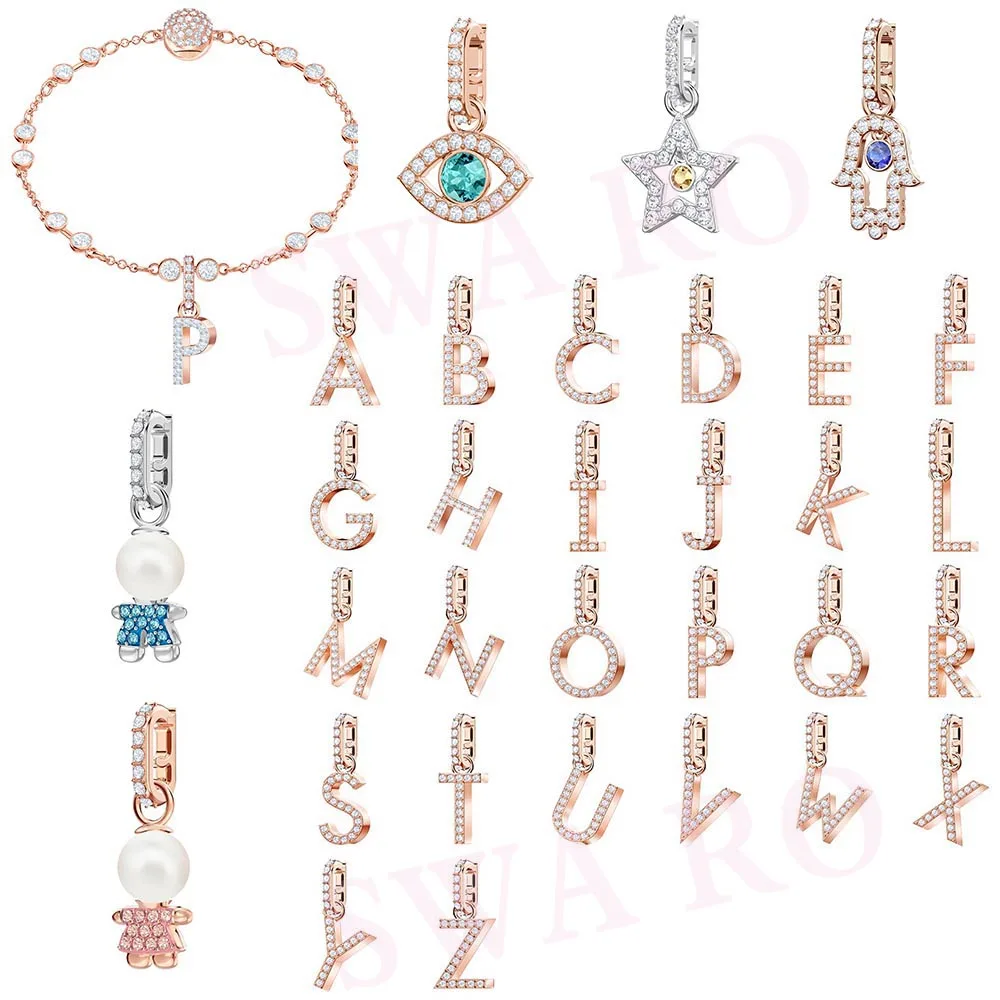 

SWA RO 2019 Fashion SWA Remix Alphabet Charm Bracelet Shiny 24 Letter Pattern Charm Crystal Female Bracelet Wedding Jewelry Gift