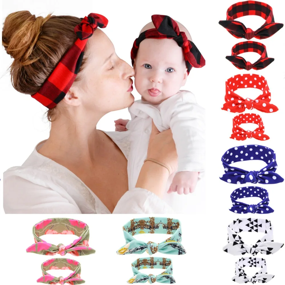 

Puseky 2Pcs/Set Mother Daughter Headband Cotton Cute Hair Band Dotted Rabbit Ears Hair Accessories Parent-Child family Headwear