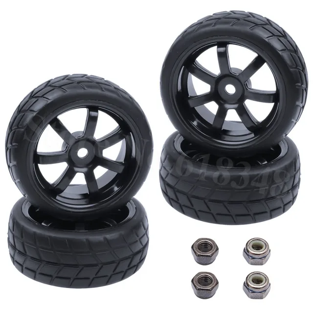 Cheap 4pcs 26mm Rubber RC Vehicle Tires & Wheels Hex 12mm Foam Insert 1/10 On Road Flat Run Car Parts HPI Tamiya HSP