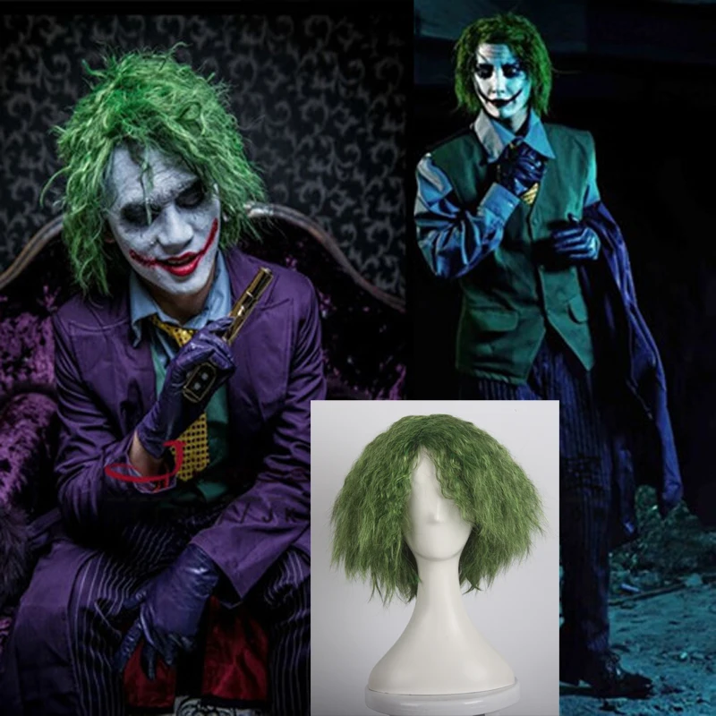 

Batman The Dark Knight Cosplay DC Comics Joker Men Synthetic Wig Heat Resistance Curly Green Cosplay Wig Costume +Wig cap