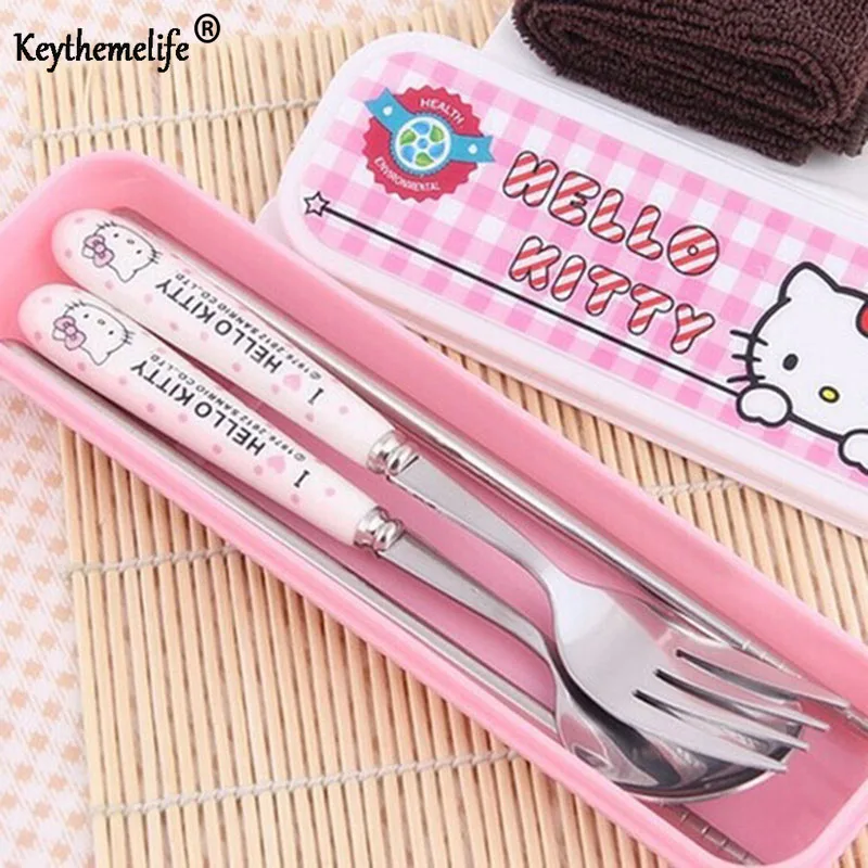 

Keythemelife Dinnerware Tableware Lunch Set Cute Kawaii Hello Kitty Porcelain Baby's Kindergarten With retail BOX A