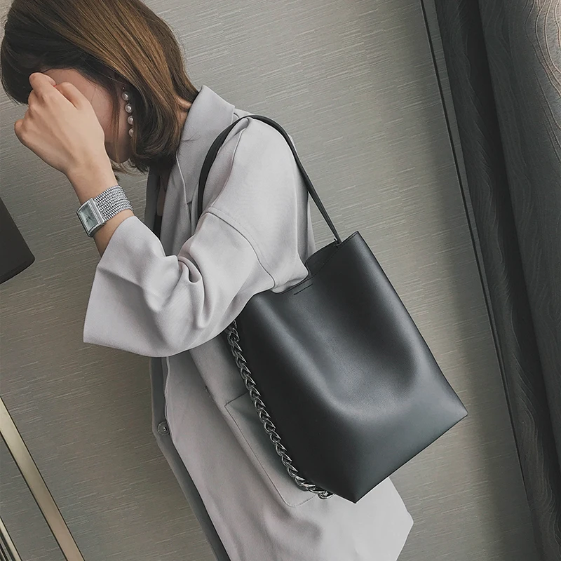 

LEFTSID Women Hand Bags Shoulder Bag Large Capacity Chain Bucket Brand Handbags Quality PU leather Female Totes Shopping Bag