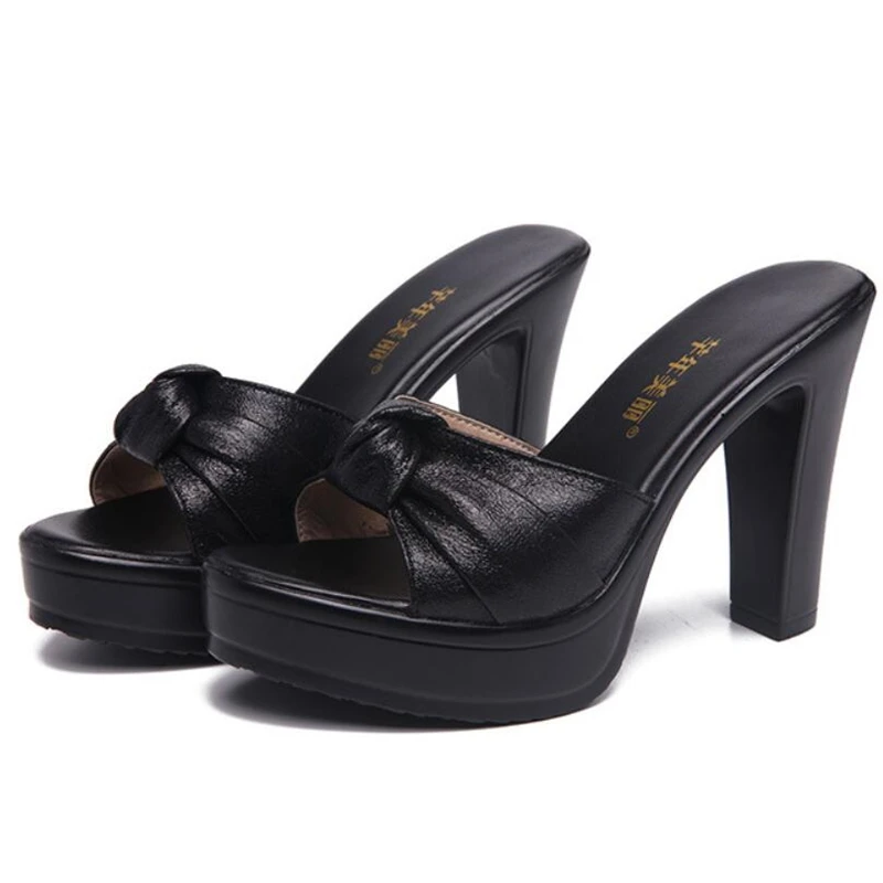 

Open Toe Black Block Heels Elegant Summer Shoes New Fashion 2019 Women Slippers Platform Shoes High Heels For Ladies Party Shoes