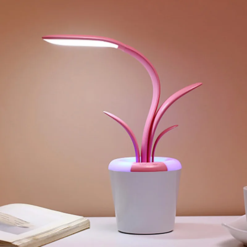

QYJSD USB Bedroom Creative Plants Eye Protection Table Lamps for The Bedroom Students Learn To Read Led Chargeable Table Lamp