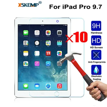

XSKEMP 10Pcs/Lot 0.3mm Screen Protector Anti-Shatter Transparent 9H Real Tempered Glass Tablet Guard For Apple iPad Pro 9.7 Inch