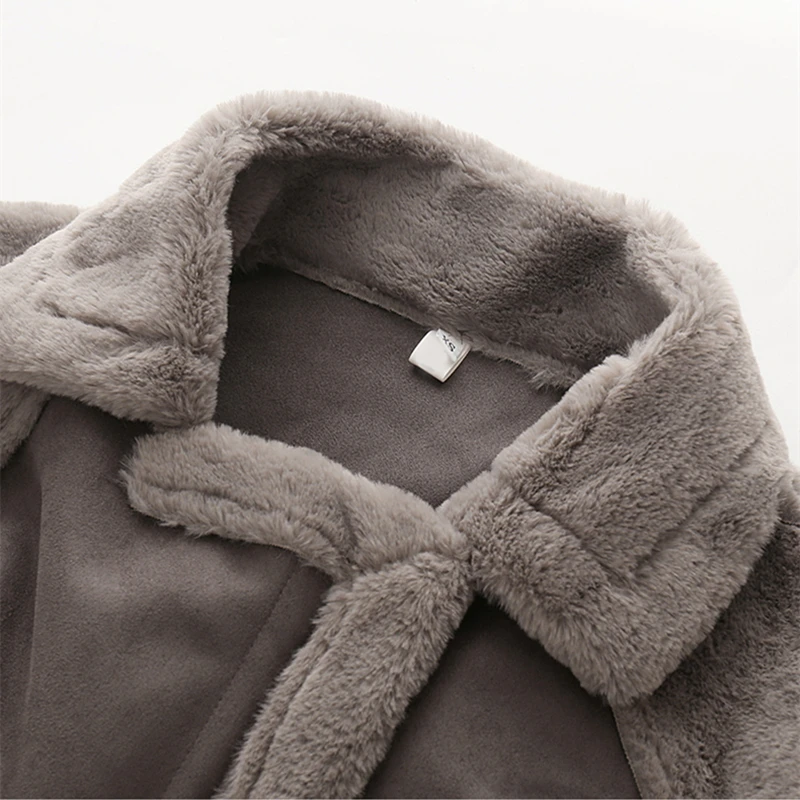 Повседневные женские зимние куртки размера плюс из замши и овечьей шерсти, новинка, теплые пальто из искусственной кожи с отворотом, модные кашемировые пальто