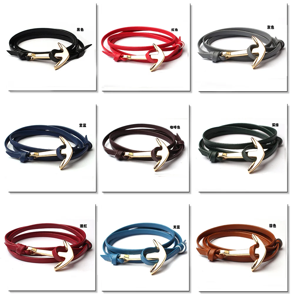 Очаровательный Новый якорь крючки Pulseras мужской браслет двойной кожаный &