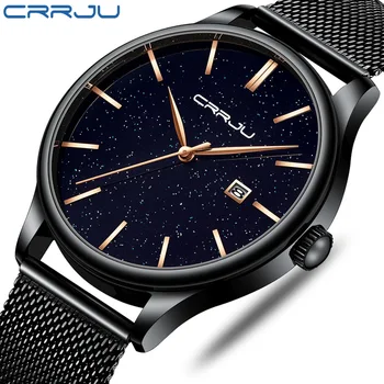 

2019 CRRJU New Men Fashion Quartz Watch Man Stainless Steel Mesh Dress Wristwatch Waterproof Male Casual Clock Relogio Masculino
