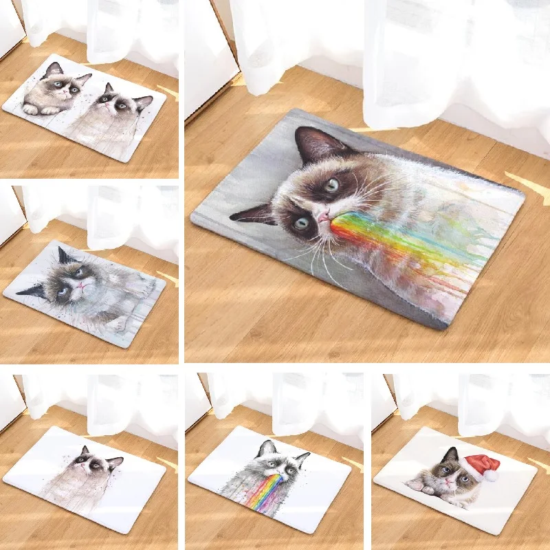

Floor Mat Funny Grumpy Cat Printed Carpet Flannel Suede Bathroom Mats Kitchen Toilet Rugs Mat For Living Room Home Decoration