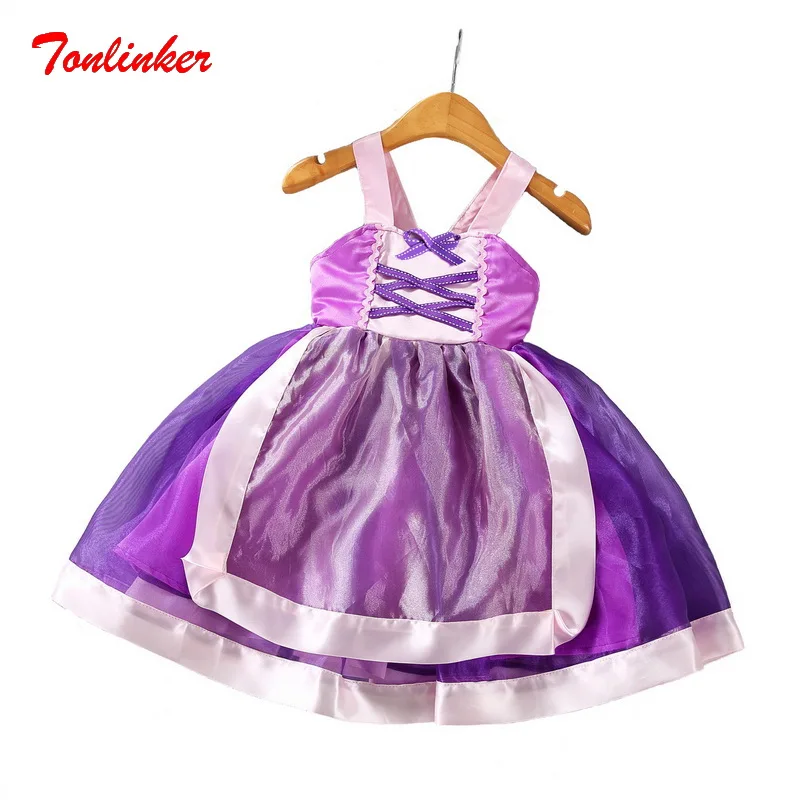 

Girls Children Rapunzel Costume Shoulder strap Dress Cosplay Halloween Birthday Party Dress Fancy Dress Vestido
